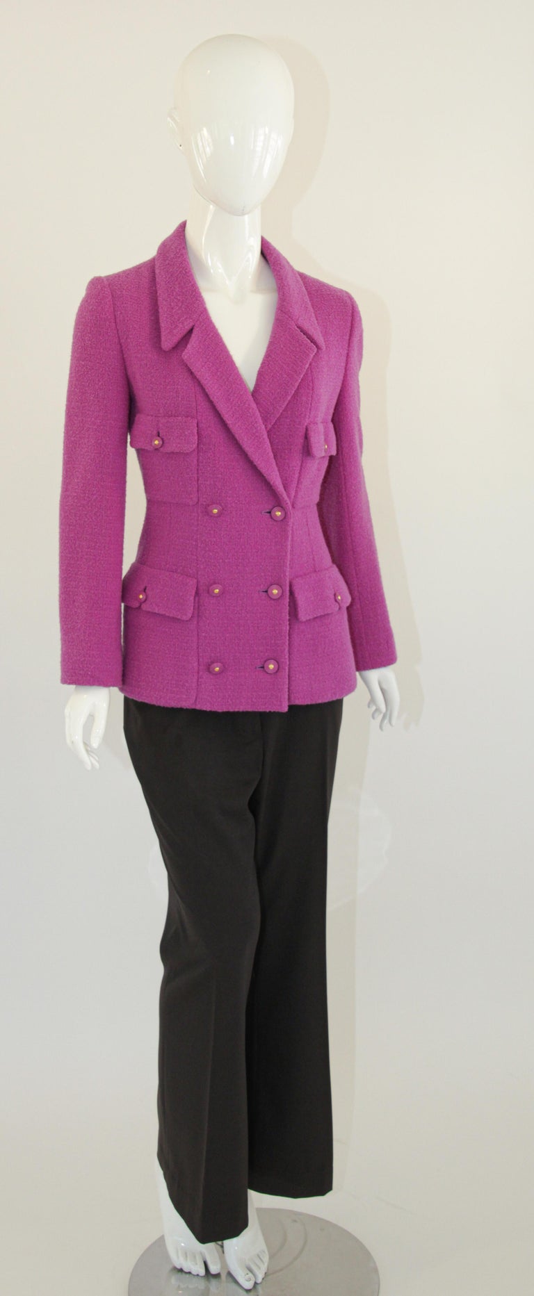 Women's or Men's CHANEL Boutique Pink Double Breasted Jacket Fuchsia Pink Size: 36 For Sale