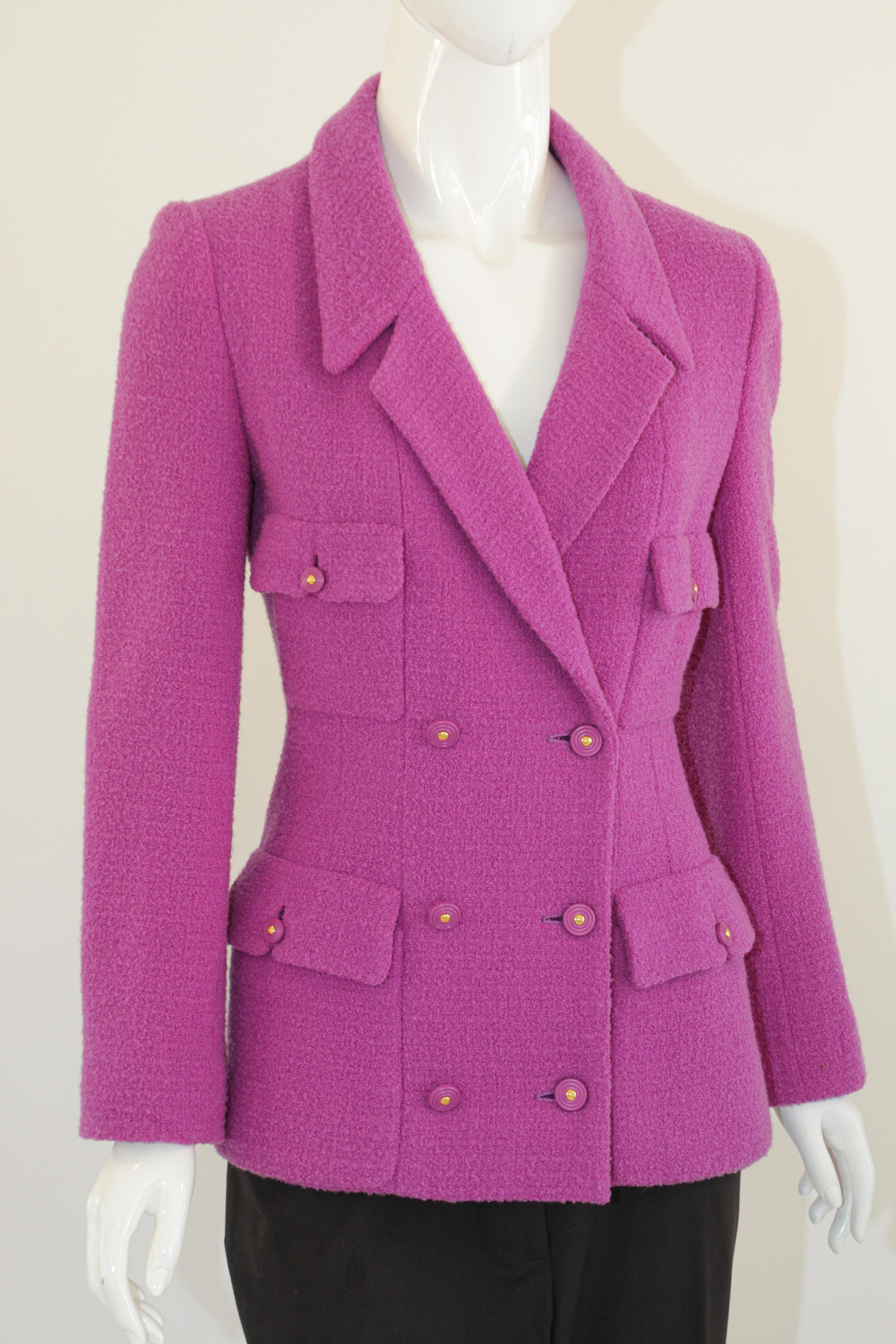 CHANEL Boutique Double Breasted Jacket Fuchsia Pink Small For Sale 1