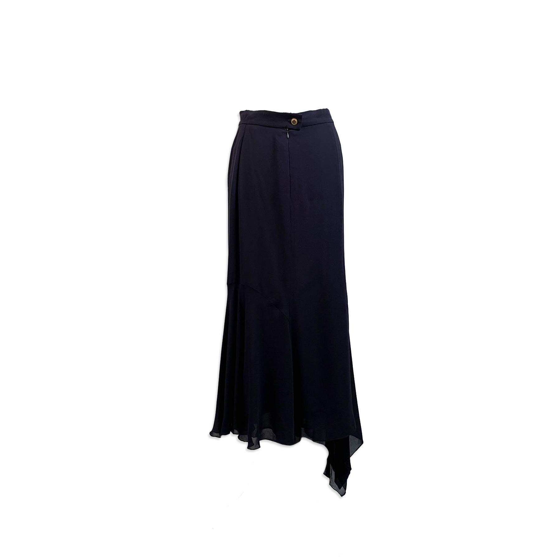 Black Chanel Boutique Vintage Navy Blue Silky Asymmetric Long Skirt