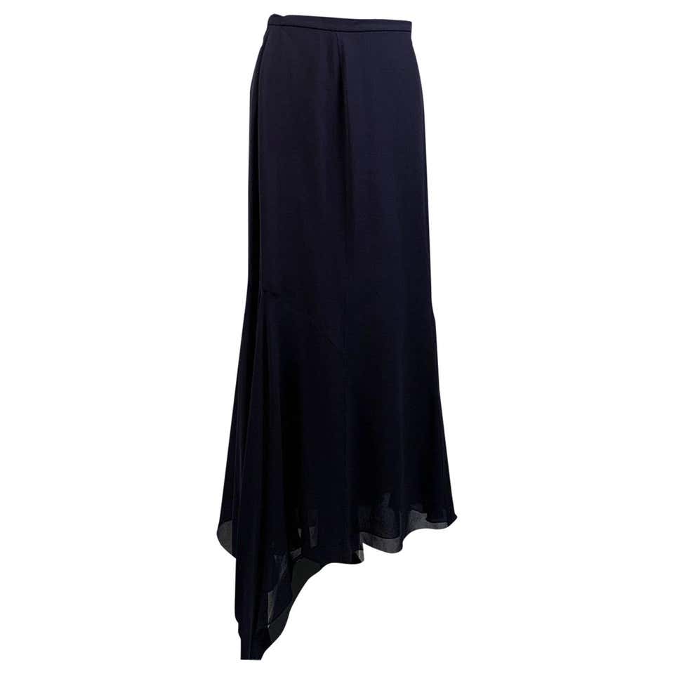 Chanel Boutique Vintage Navy Blue Silky Asymmetric Long Skirt For Sale ...