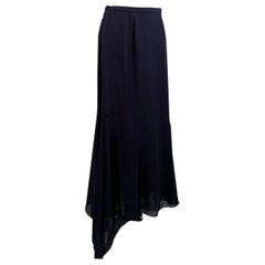 Chanel Boutique Vintage Navy Blue Silky Asymmetric Long Skirt