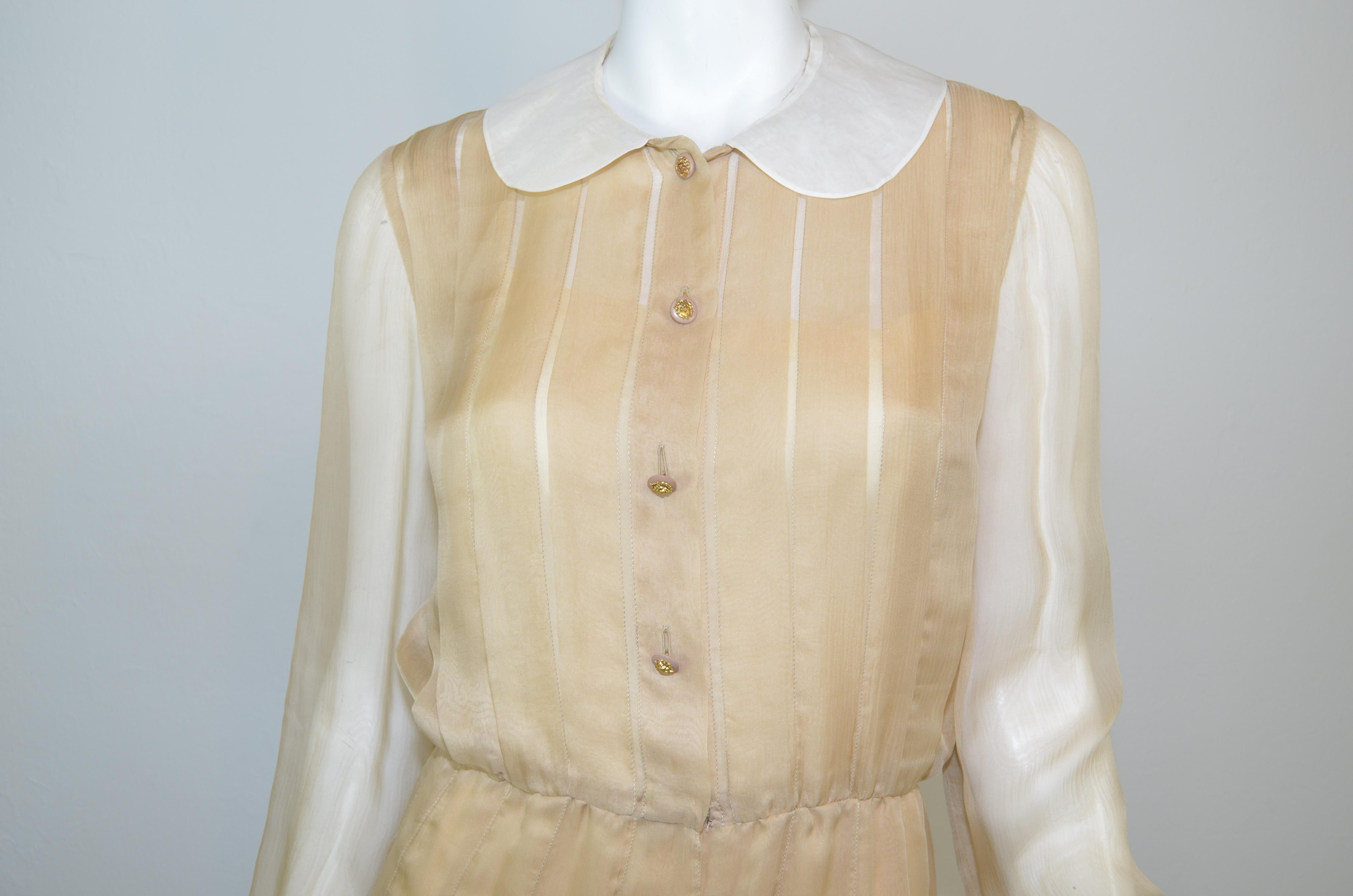 Chanel Boutique Vintage Iconic Silk Chiffon Pleated Dress In Good Condition For Sale In Carmel, CA