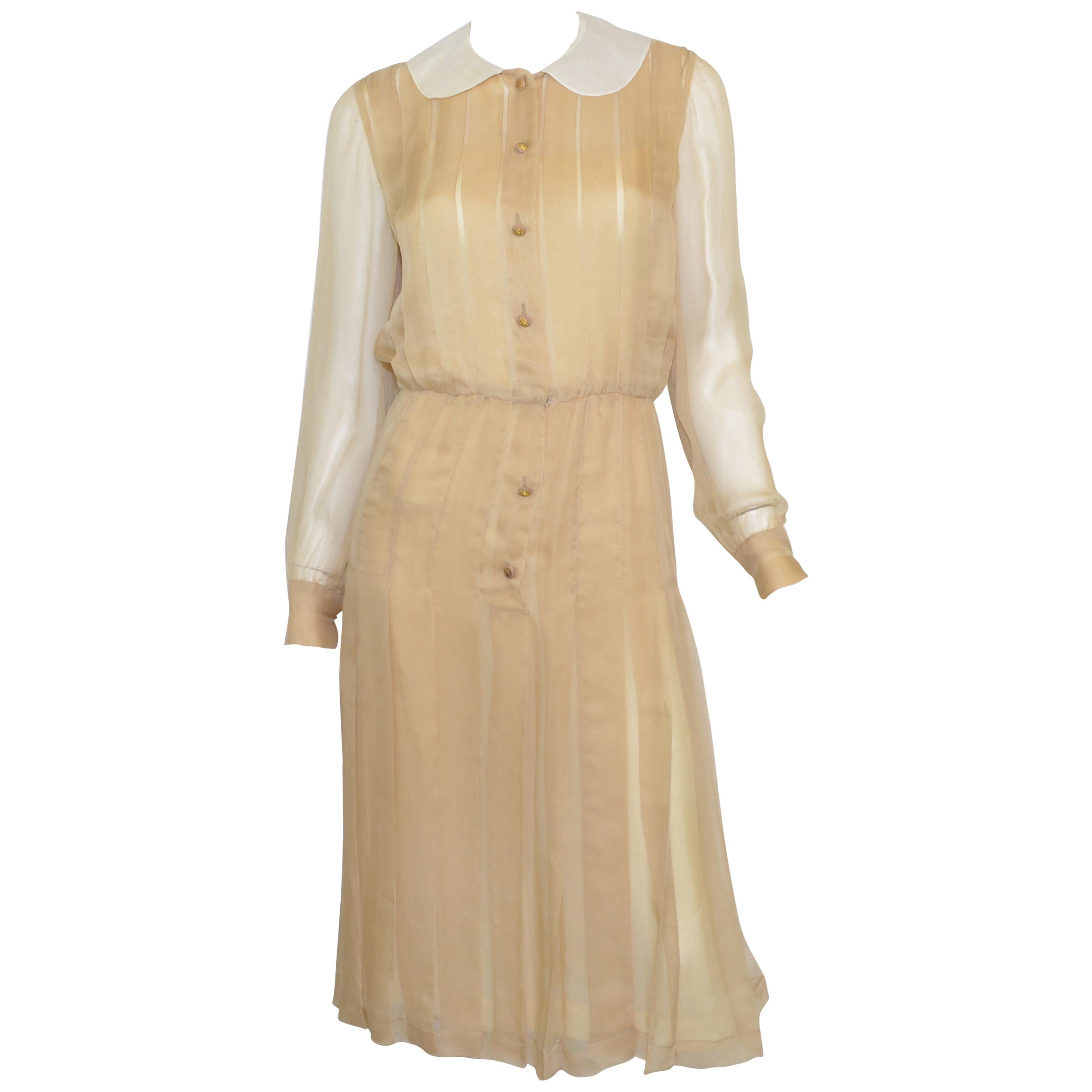 Chanel Boutique Vintage Iconic Silk Chiffon Pleated Dress For Sale