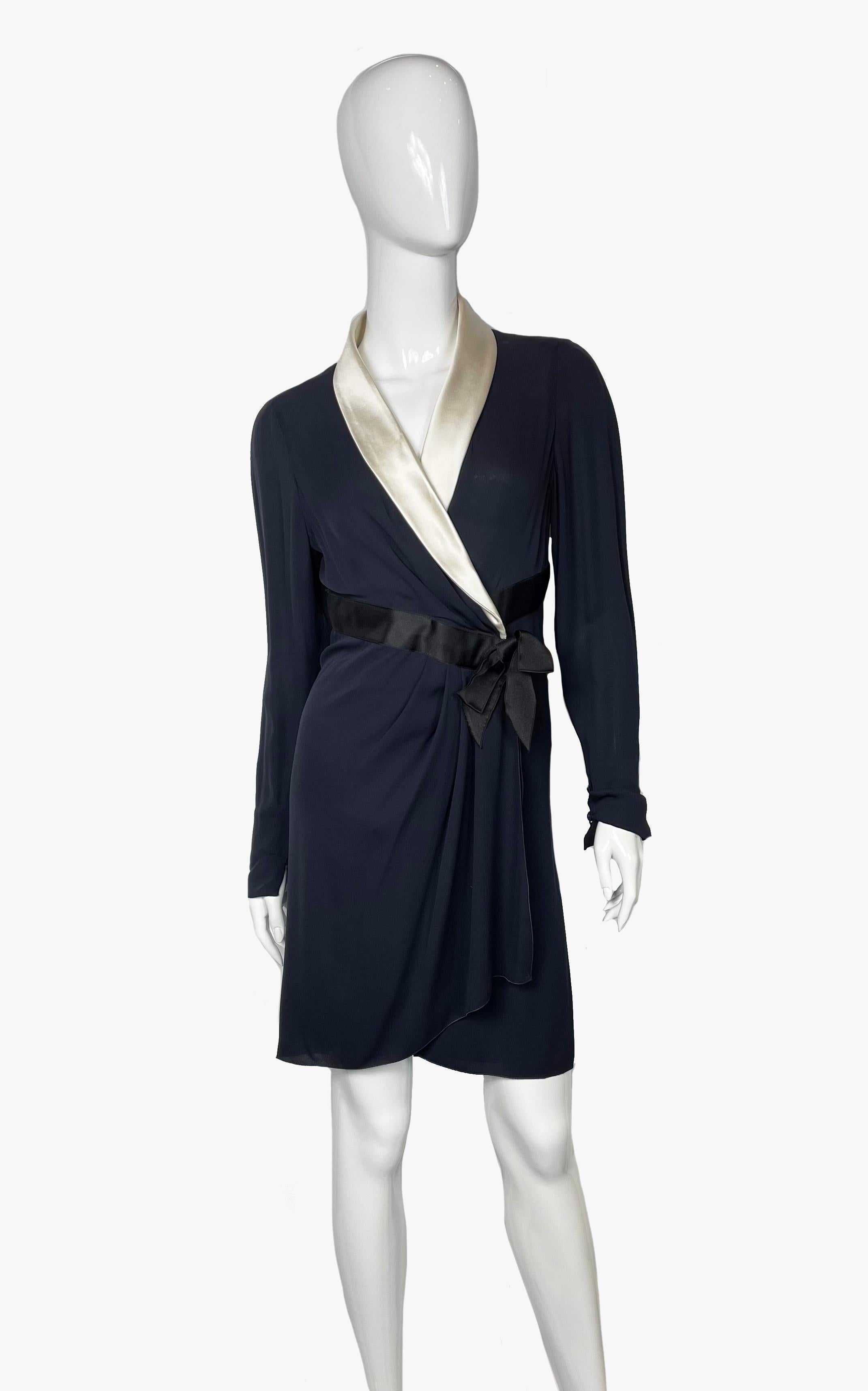 Black Chanel Boutique Vintage Silk Dark Blue Dress, 1990s