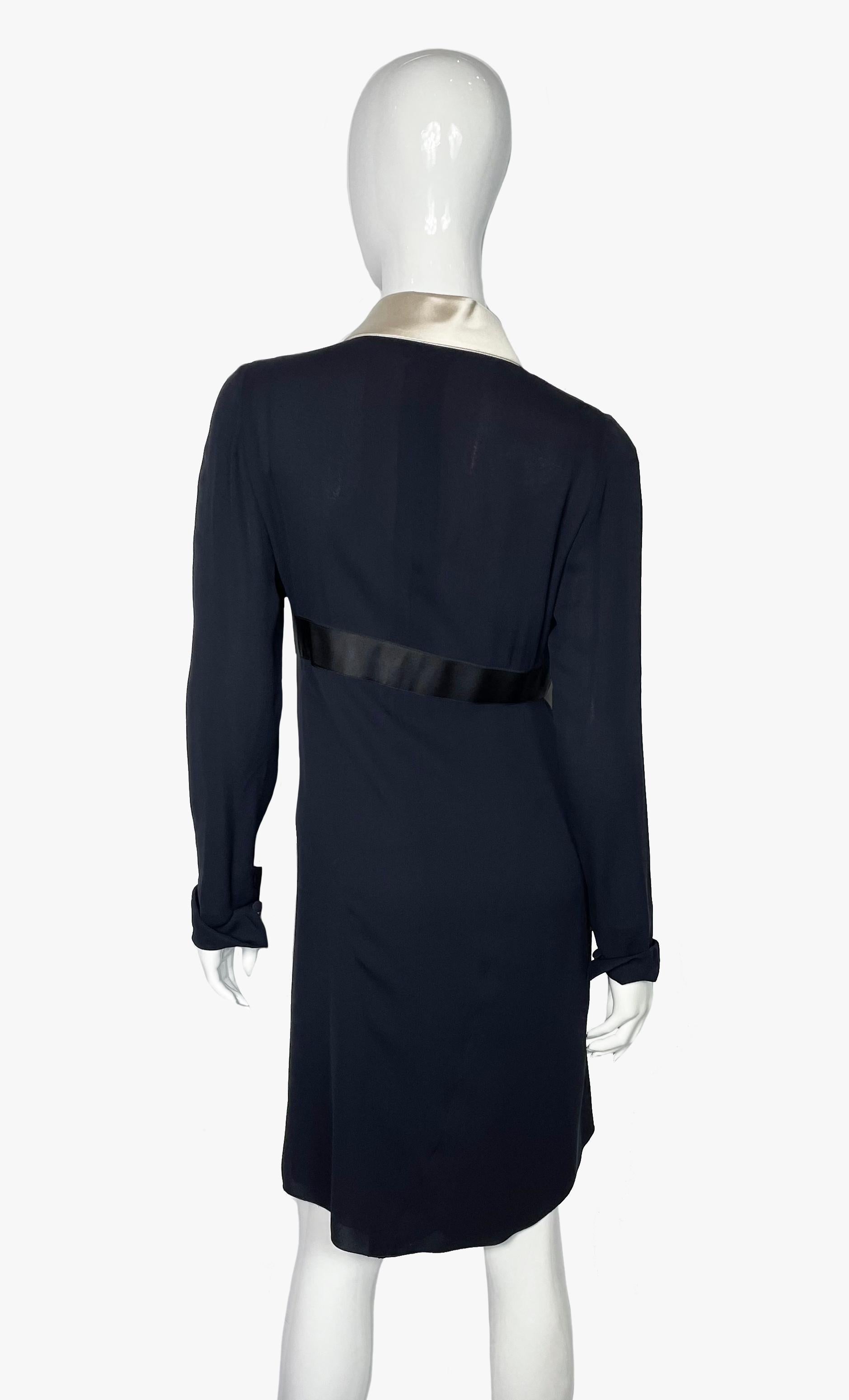 Women's Chanel Boutique Vintage Silk Dark Blue Dress, 1990s For Sale