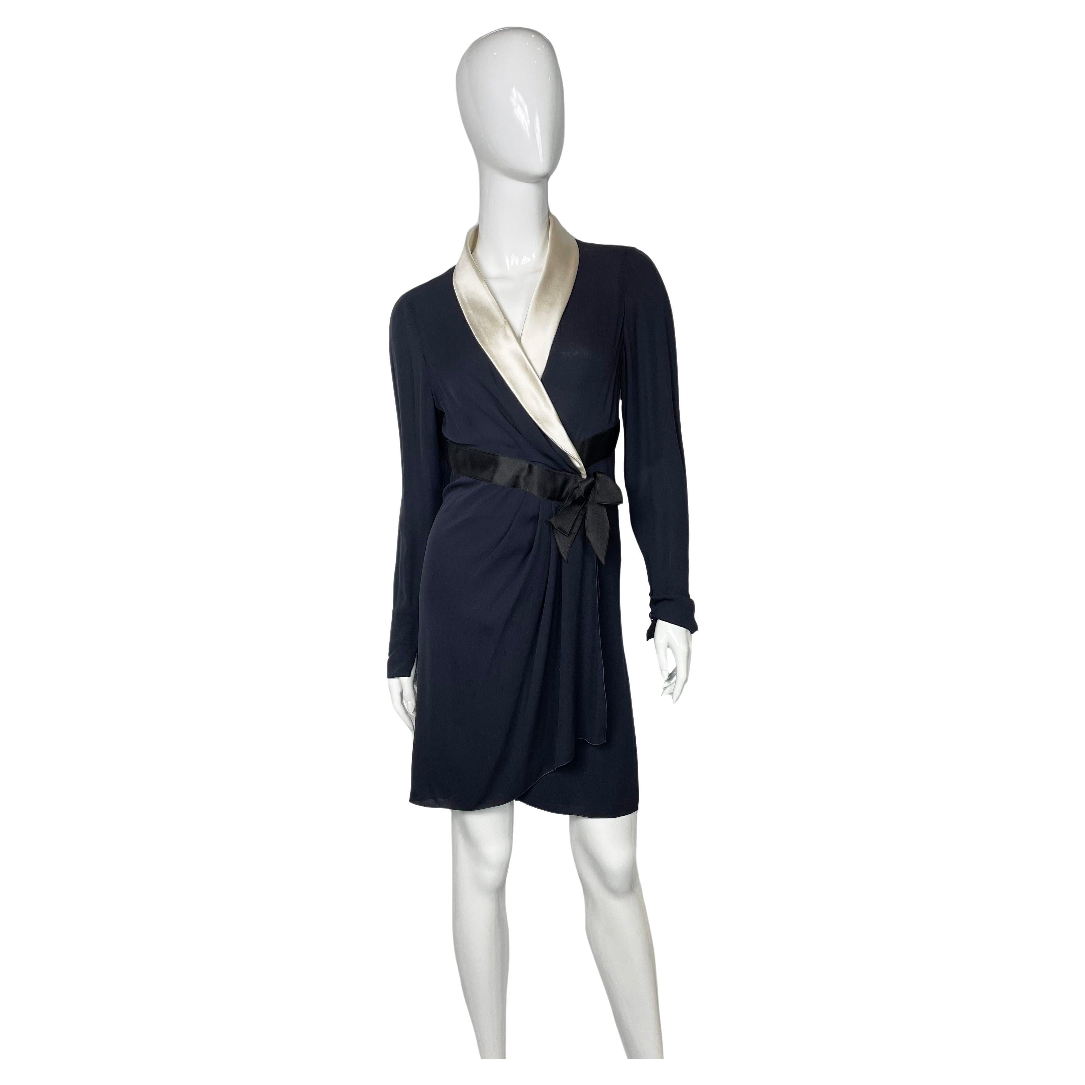 Chanel Boutique Vintage Silk Dark Blue Dress, 1990s For Sale