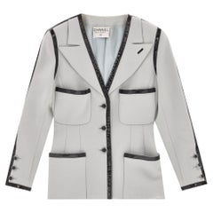 Chanel Boutique Vintage Wool Jacket With Leather Trim