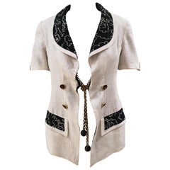 Vintage Chanel Boutique white and black linen gold chain jacket