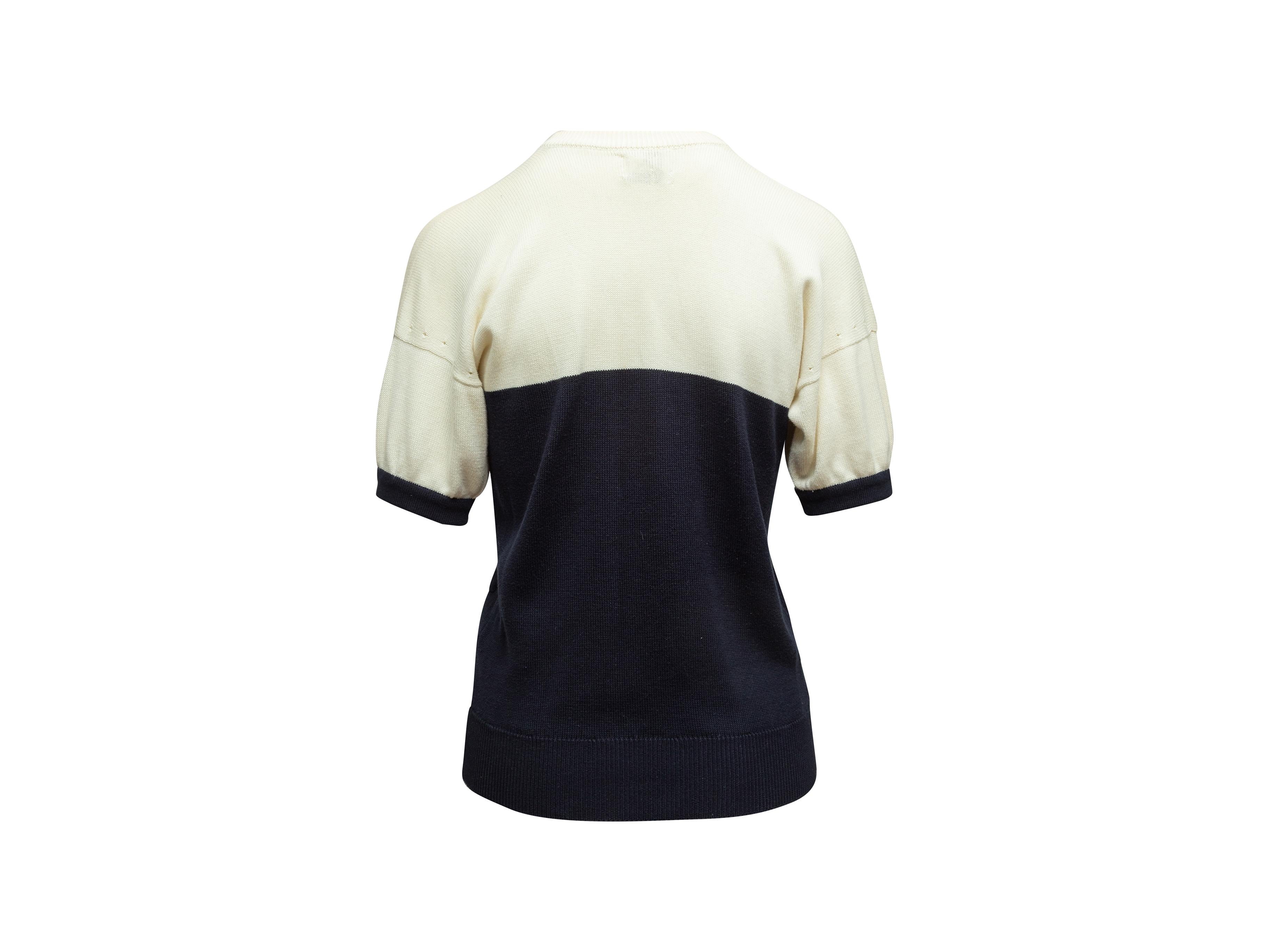 Chanel Boutique White & Navy Color Block Top In Good Condition In New York, NY