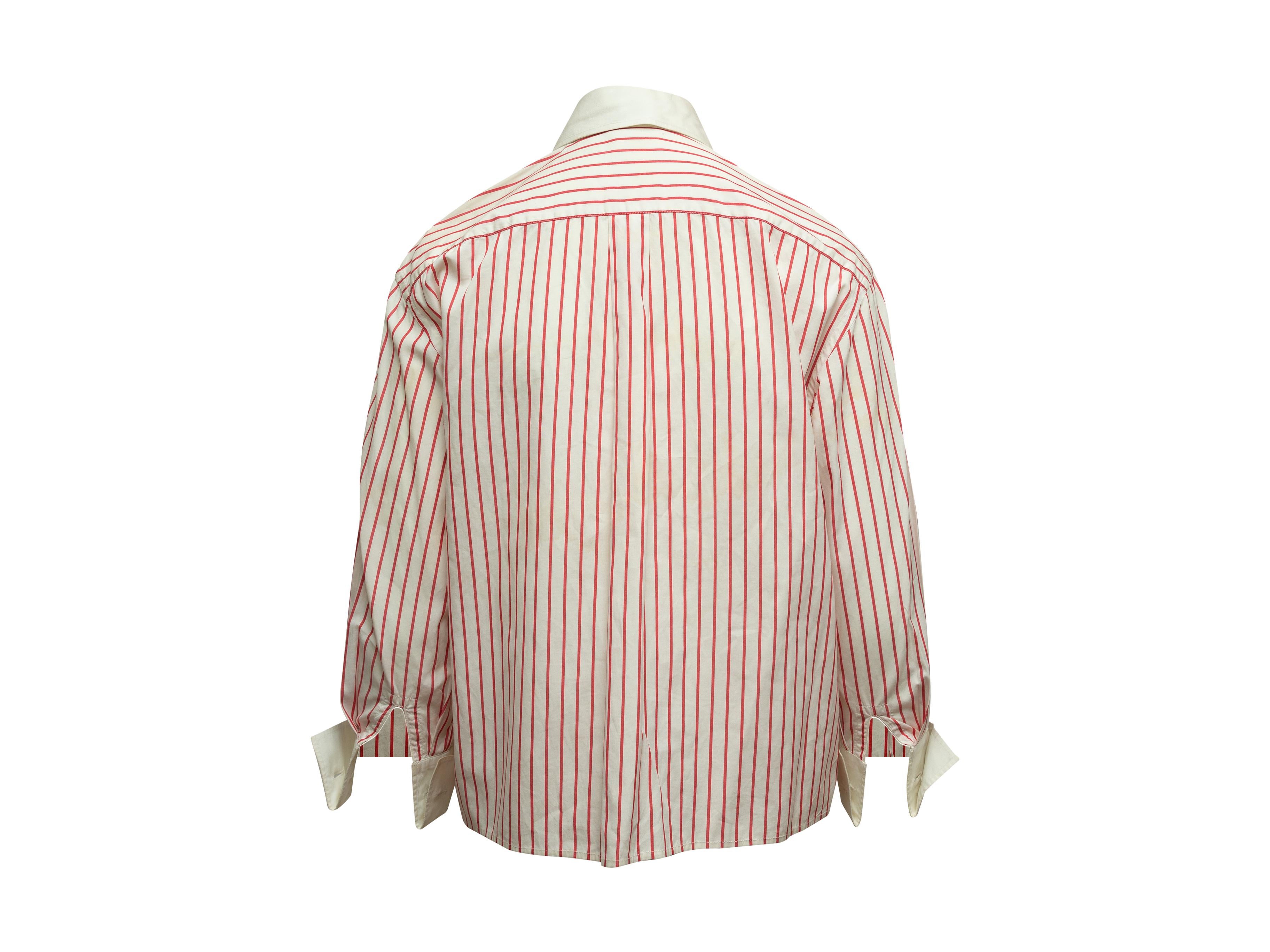 Beige Chanel Boutique White & Red Striped Button-Up