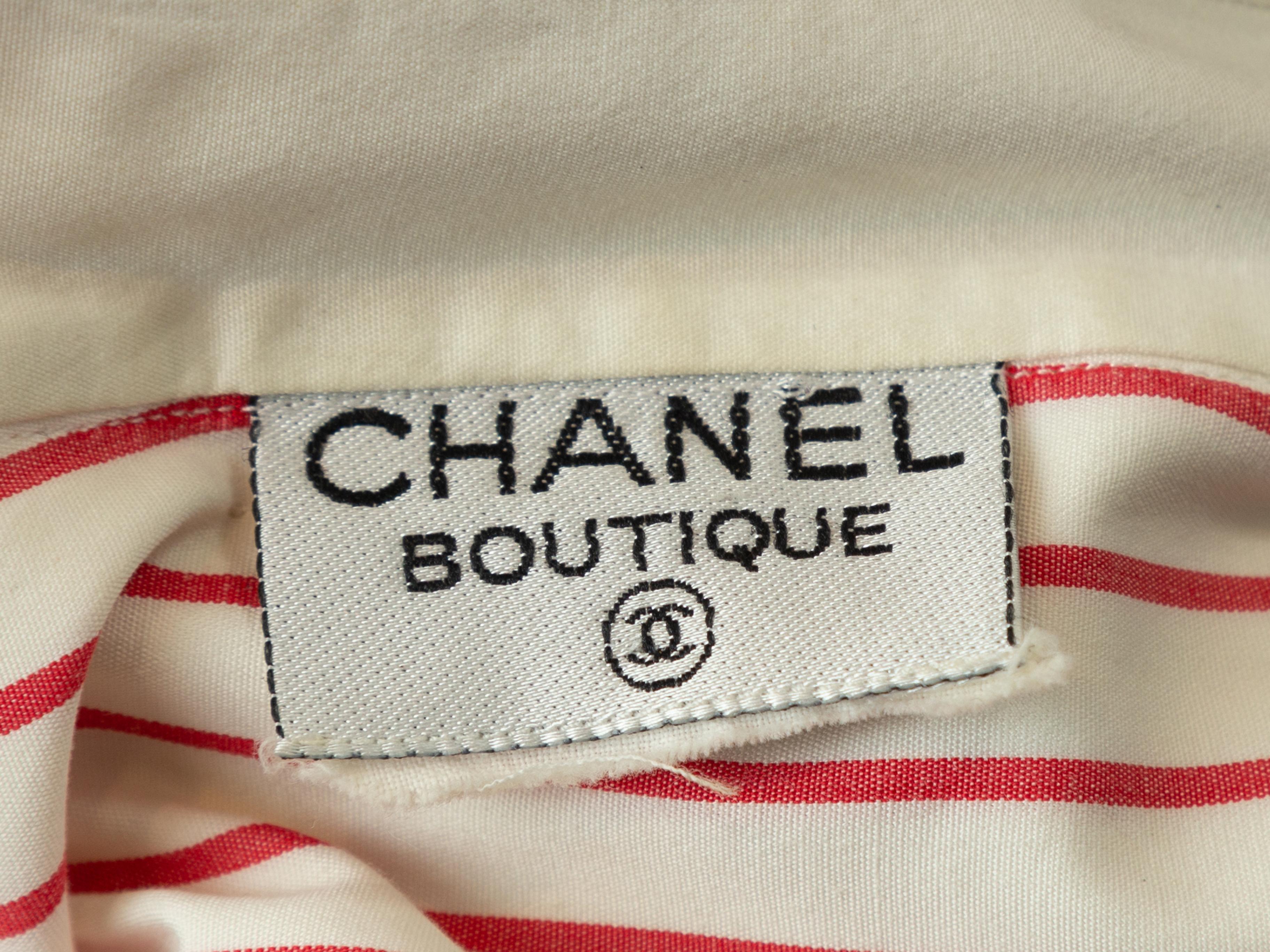 Chanel Boutique White & Red Striped Button-Up In Excellent Condition In New York, NY