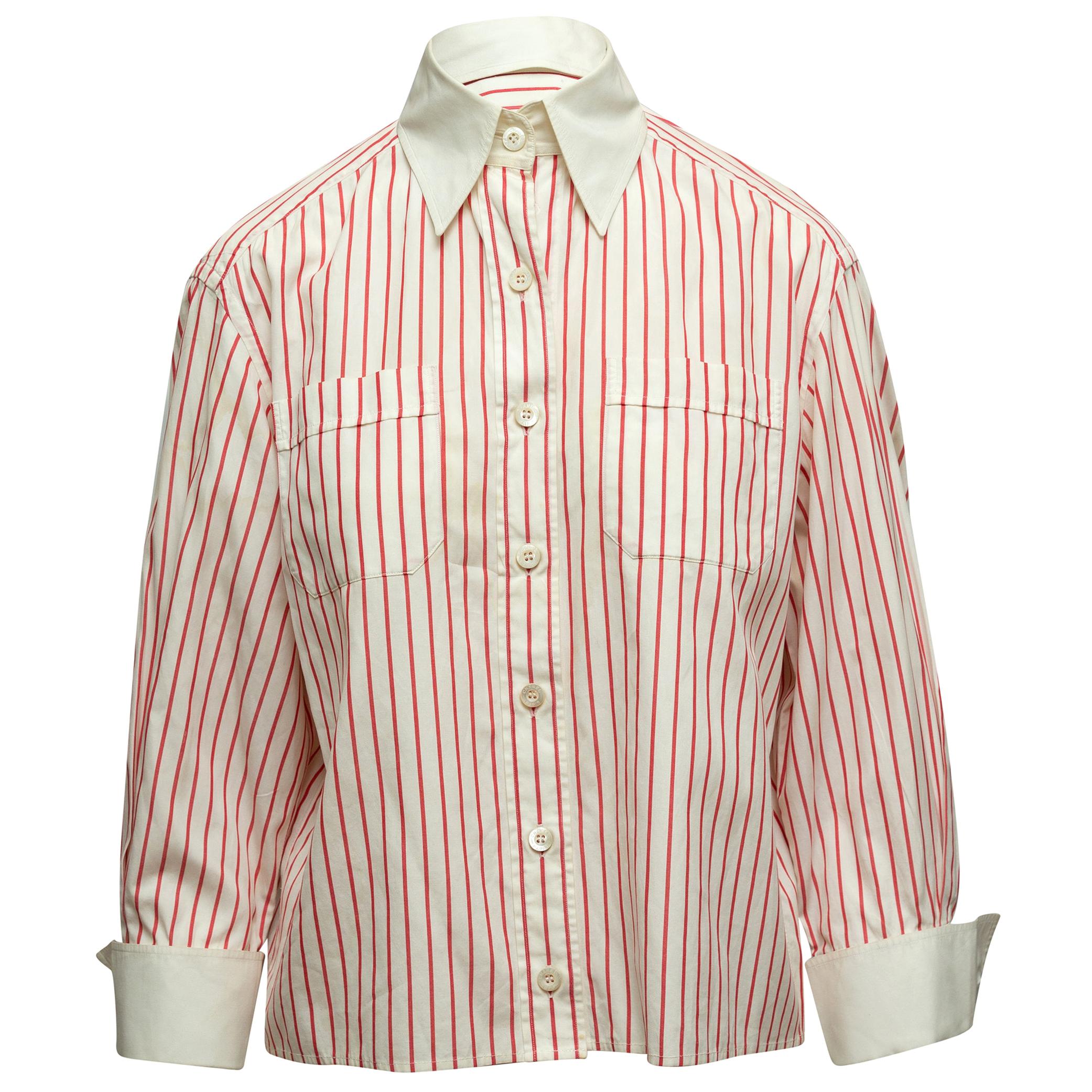 Chanel Boutique White & Red Striped Button-Up
