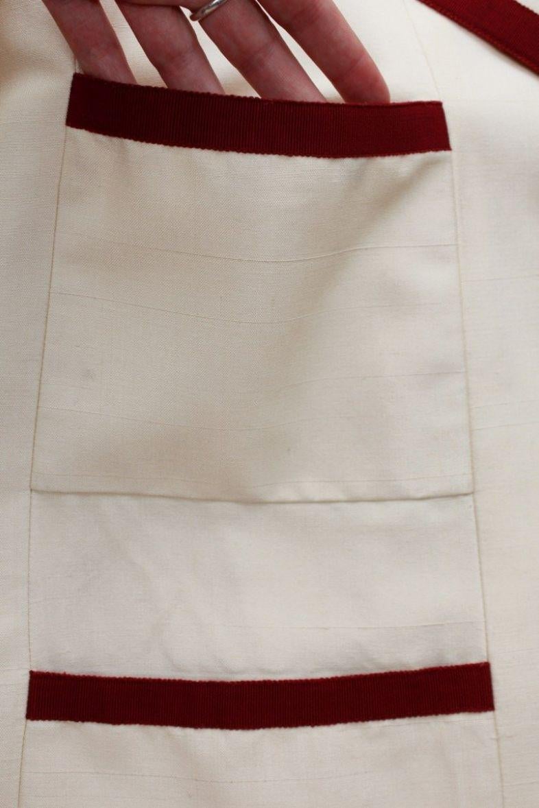 Chanel Boutique White Silk Jacket Trimmed with Burgundy Ribbon For Sale 2