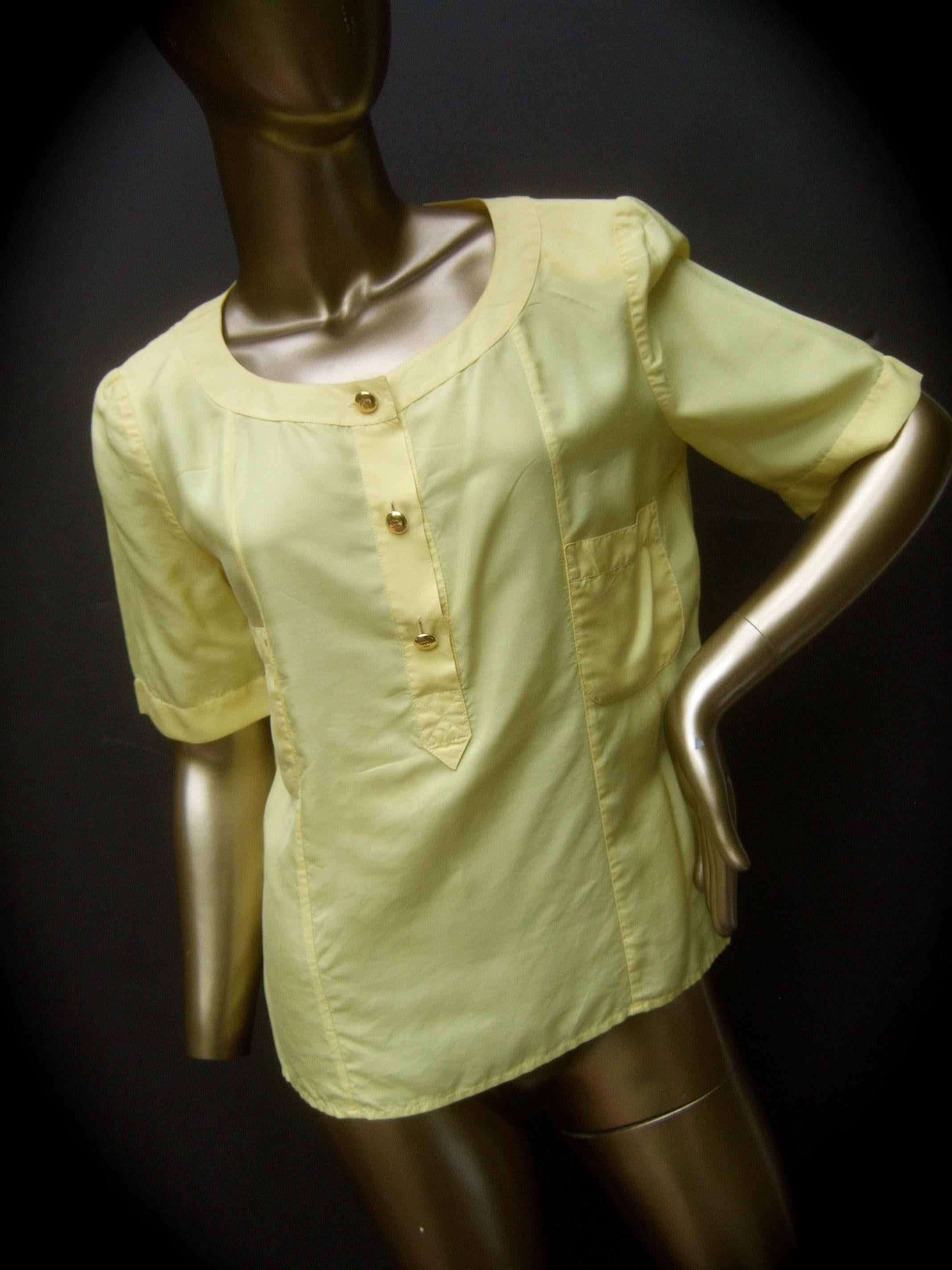 Chanel Boutique Yellow Silk Blouse with Chanel Gilt Buttons c 1980s In Good Condition In University City, MO