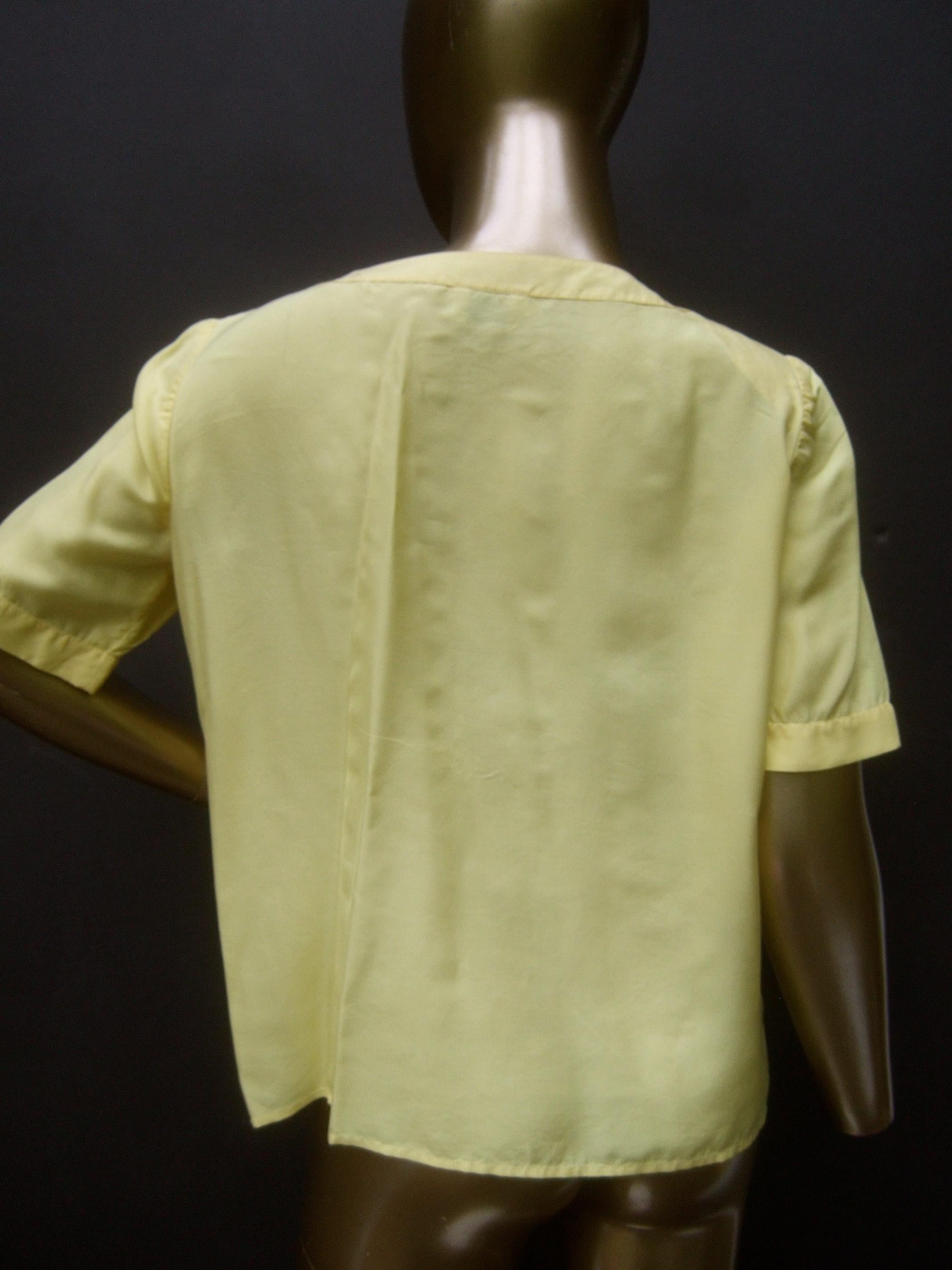 Chanel Boutique Yellow Silk Blouse with Chanel Gilt Buttons c 1980s 1