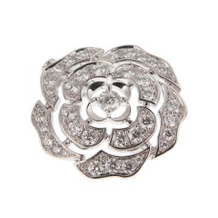 Chanel Bouton de Camelia Diamond Brooch Pendant 18K White Gold