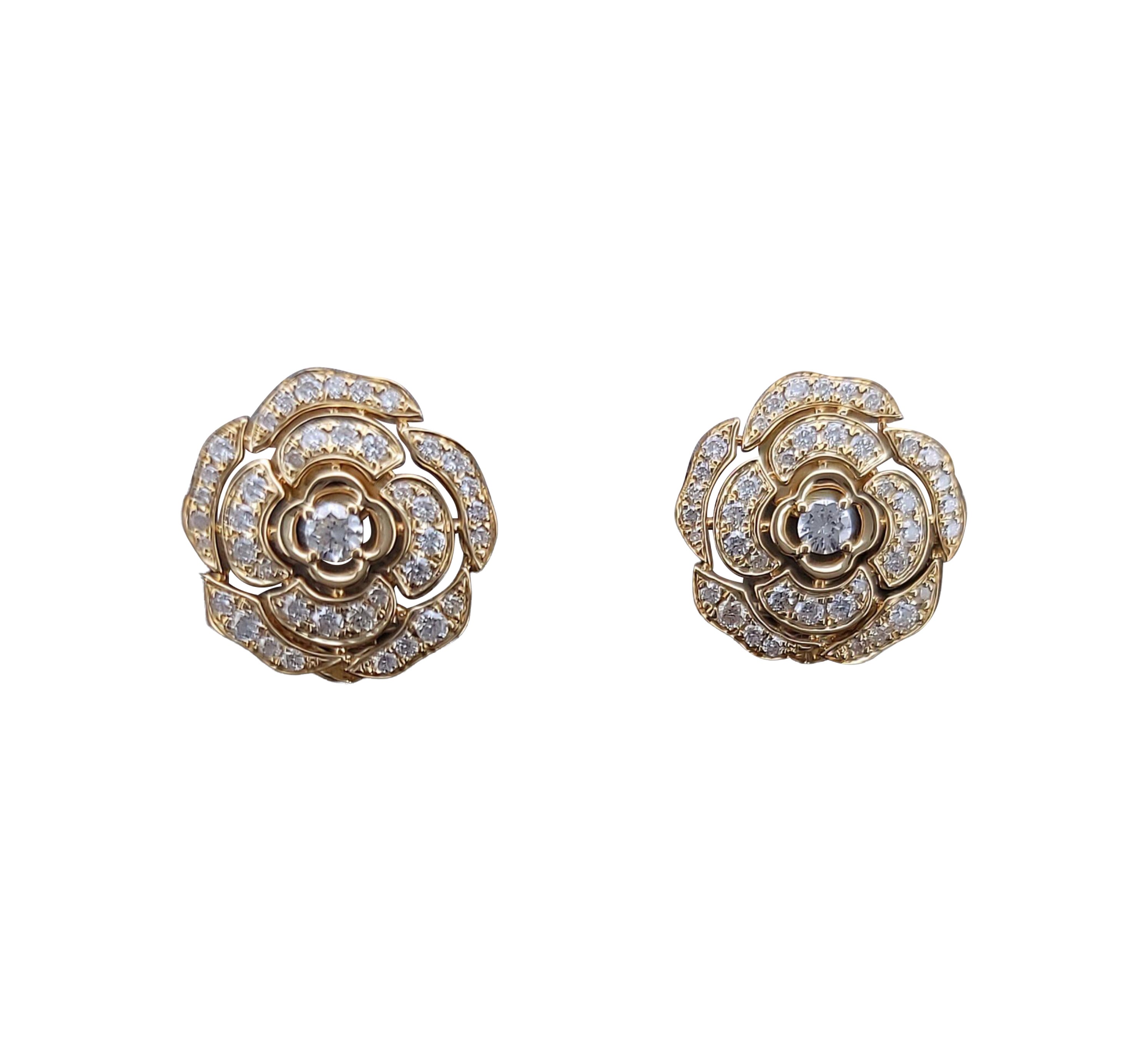 CHANEL Bouton De Camélia Diamond Earrings in 18K Yellow Gold