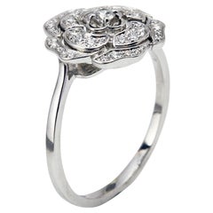 Chanel Bouton de Camélia Diamond Flower 18K White Gold Ring Size 59