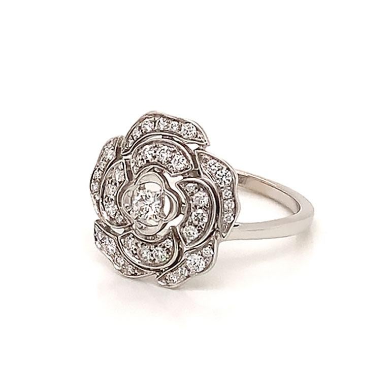 Chanel Bouton de Camélia Diamond Flower ring 18K White Gold at 1stDibs