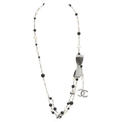 Chanel Schleife Schwarz Kristall Halskette