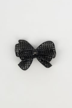 Chanel Bow Brooch in Black Metal with Black Rhinestones, 2009