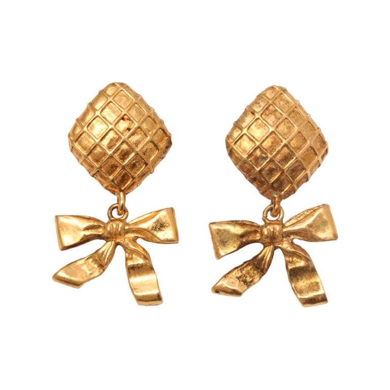 Chanel Bow Dangling Earrings For Sale