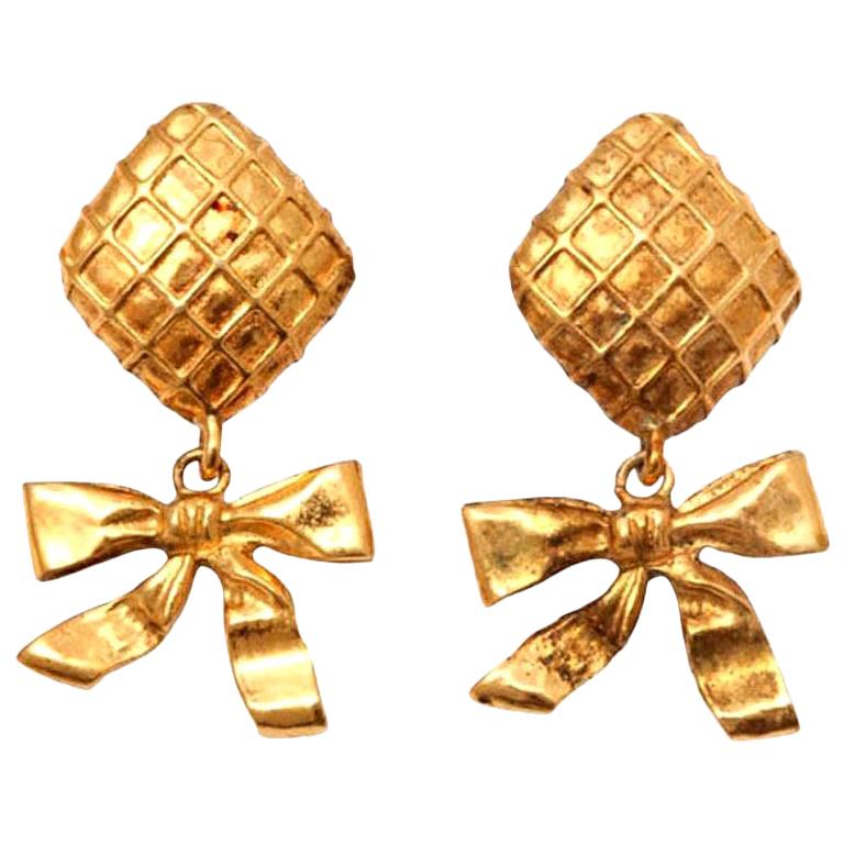 Chanel Bow Dangling Earrings For Sale