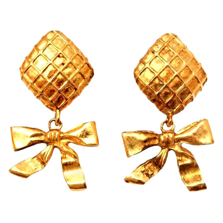 Chanel Bow Dangling Earrings For Sale