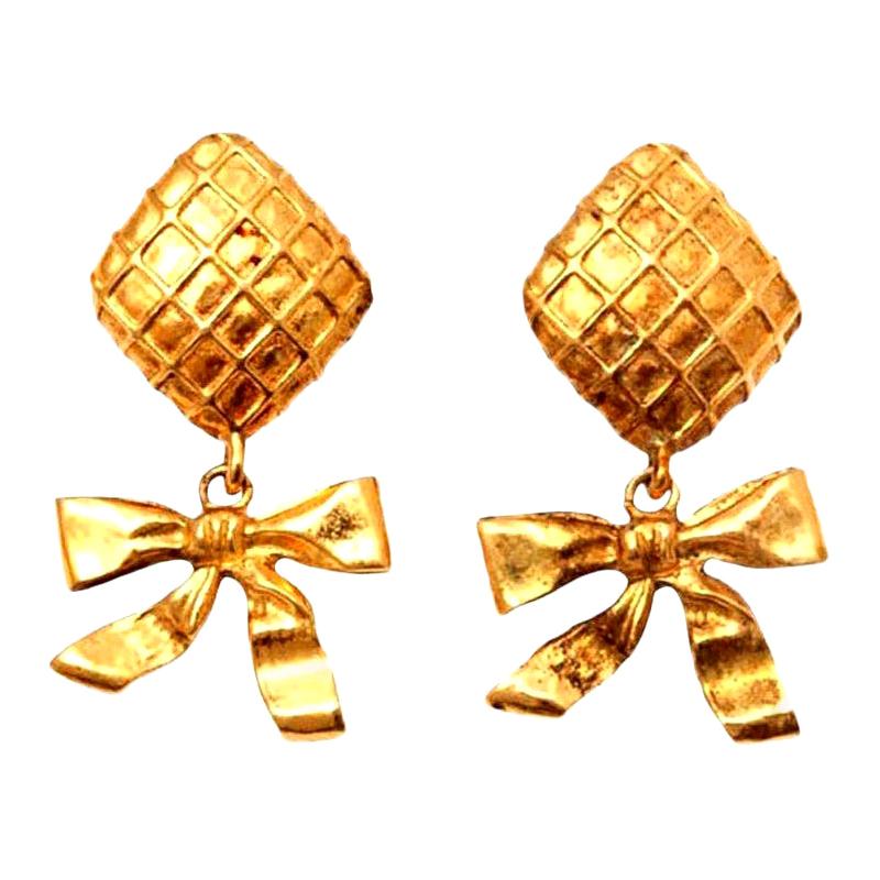 Chanel Bow Dangling Earrings For Sale