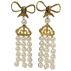 Chanel Bow & Pearl Drop Earrings 1970s