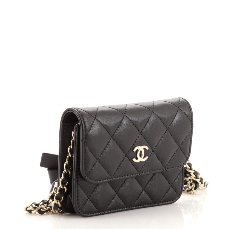 CHANEL Lambskin Quilted My Chanel Lady Card Holder On Chain White