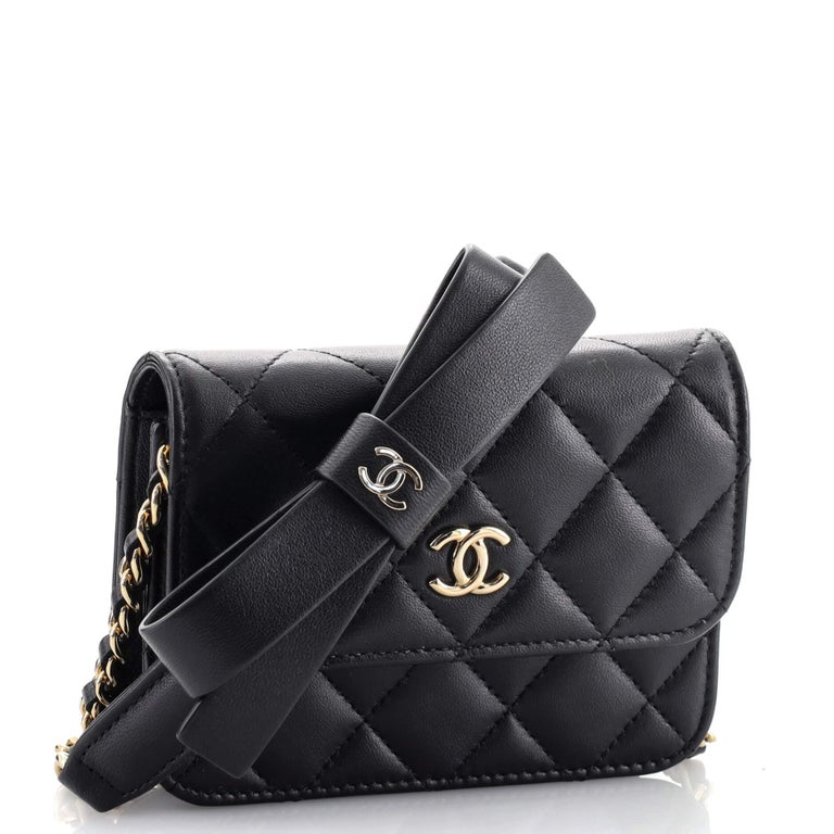 CHANEL Lambskin Quilted Book Wallet On Chain WOC Black