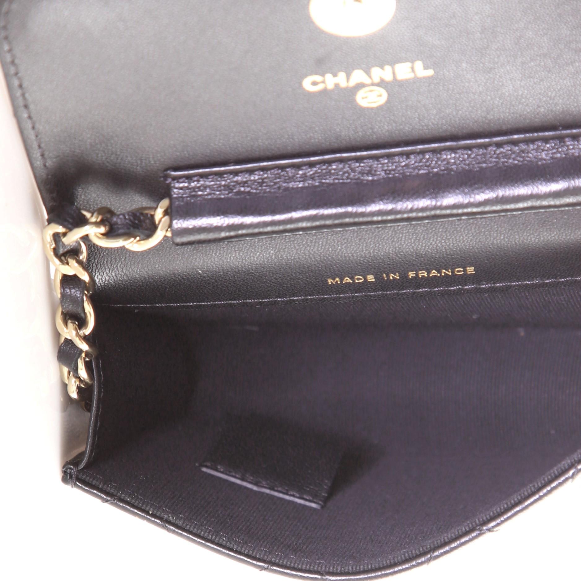 Black Chanel Bow Strap Card Holder on Chain Quilted Lambskin