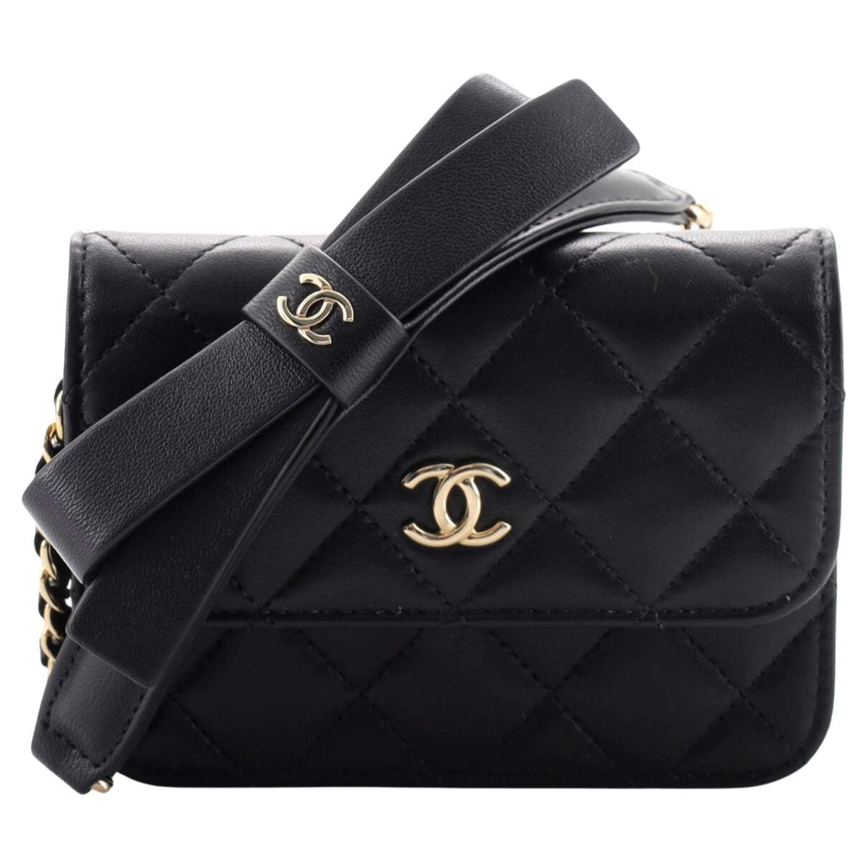 Chanel Bow Strap Card Holder on Chain Quilted Lambskin