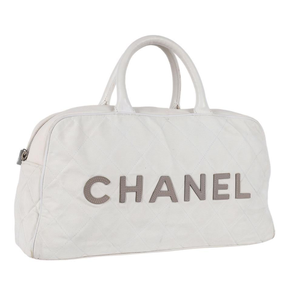 Gray Chanel Bowler Travel Bag White Grey For Sale