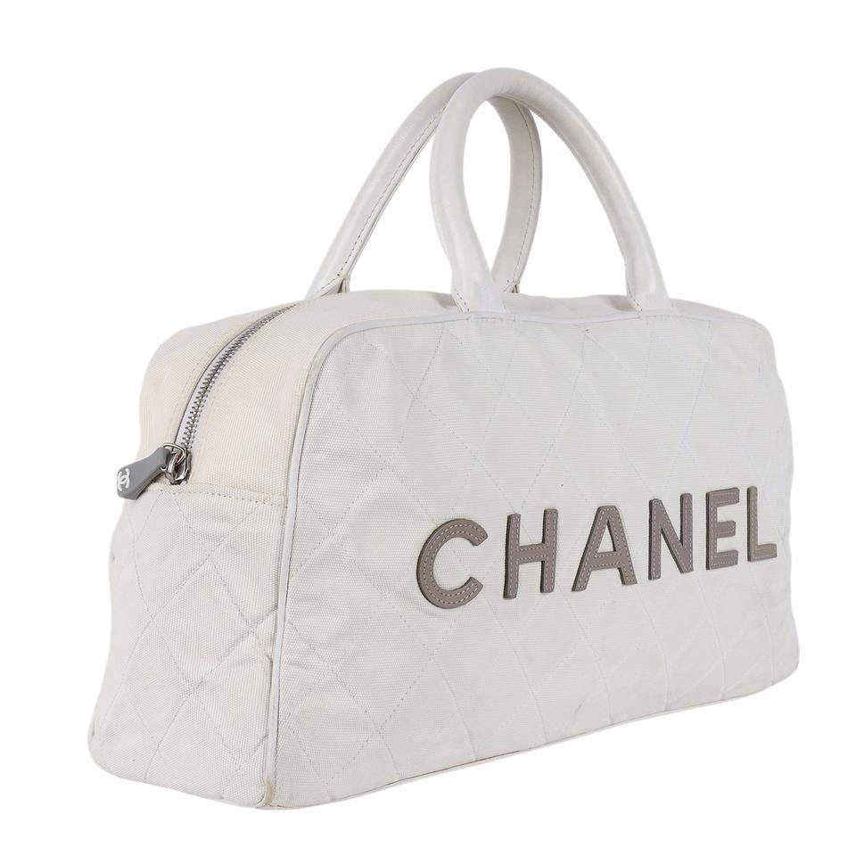 Chanel Bowler Travel Bag White Grey For Sale 1