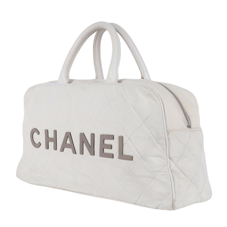 Chanel Bowler Travel Bag White Grey For Sale 2