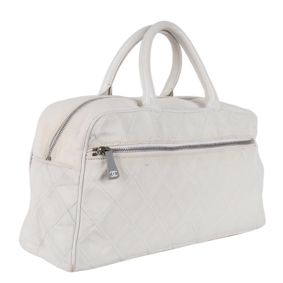 Chanel Bowler Travel Bag White Grey For Sale 3
