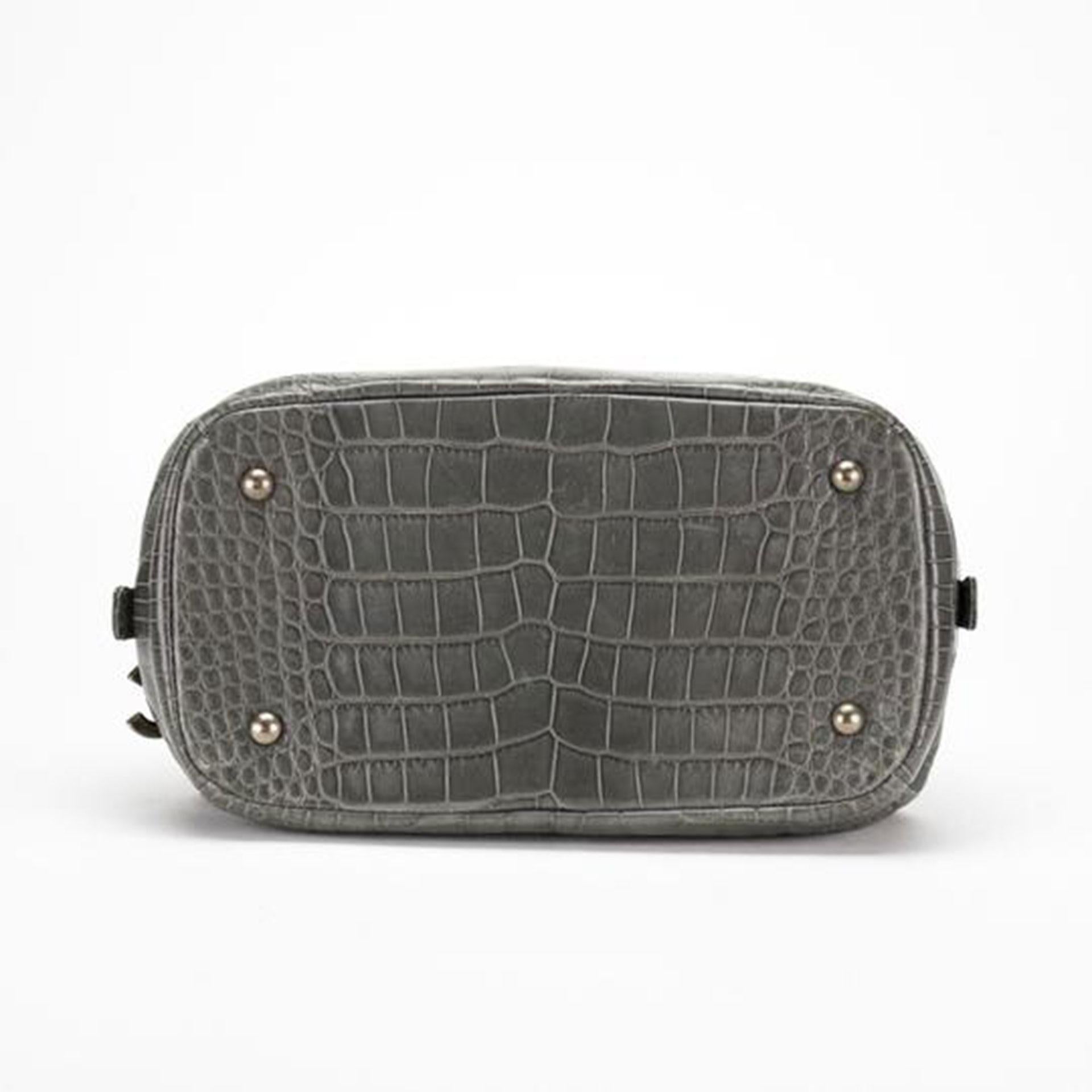 Chanel Bowling Bag Exotic Bowler Paris NY Grey Crocodile Skin Leather Satchel For Sale 4