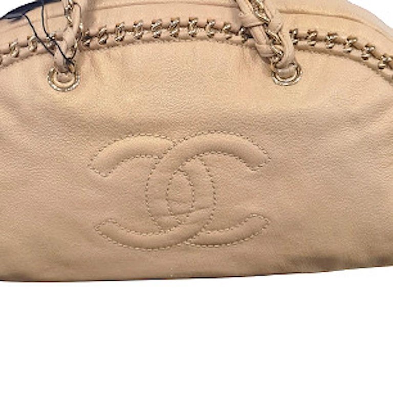 CHANEL Bowling Bag in Iridescent Beige Lambskin Leather For Sale