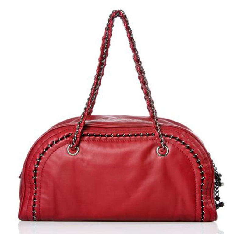 Chanel Bowling Bag Luxury Ligne Leather As Seen on Ivanka Trump Red Lambskin Bag