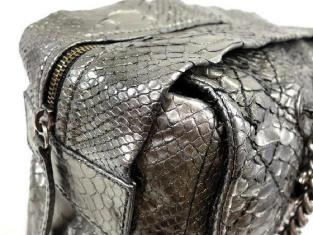 Chanel Bowling Bag (Ultra Rare) Metallic Chain Bowler 234207 Silver Python For Sale 7