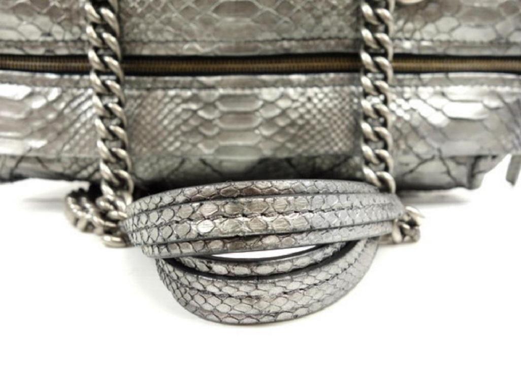 Chanel Bowling Bag (Ultra Rare) Metallic Chain Bowler 234207 Silver Python In Good Condition For Sale In Dix hills, NY