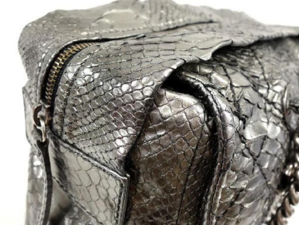 Chanel Bowling Bag (Ultra Rare) Metallic Chain Bowler 234207 Silver Python For Sale 1