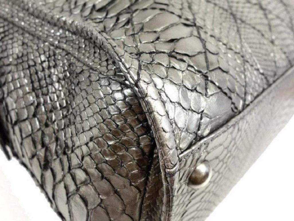 Chanel Bowling Bag (Ultra Rare) Metallic Chain Bowler 234207 Silver Python For Sale 4