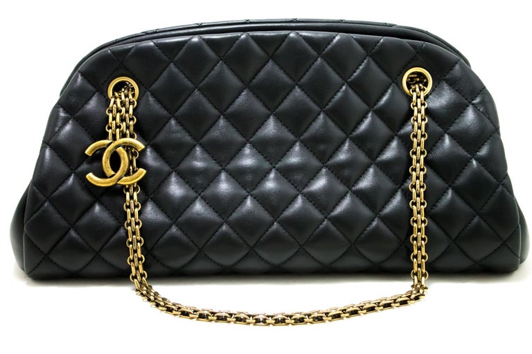 CHANEL Bowling Chain Shoulder Bag Black Quilted Lambskin Gold For Sale