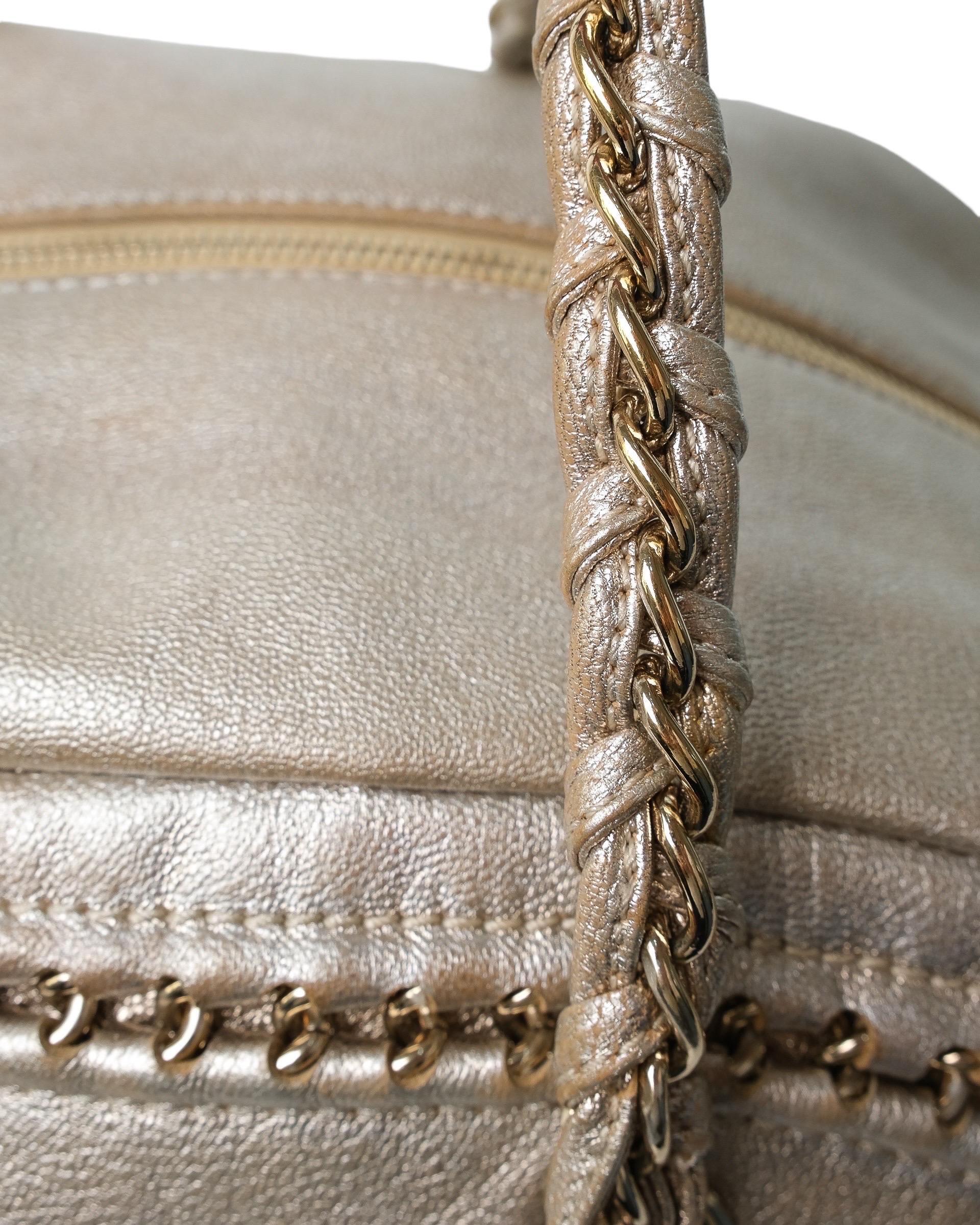 Chanel Bowling Metallic Gold Pelle Borsa a Mano 7