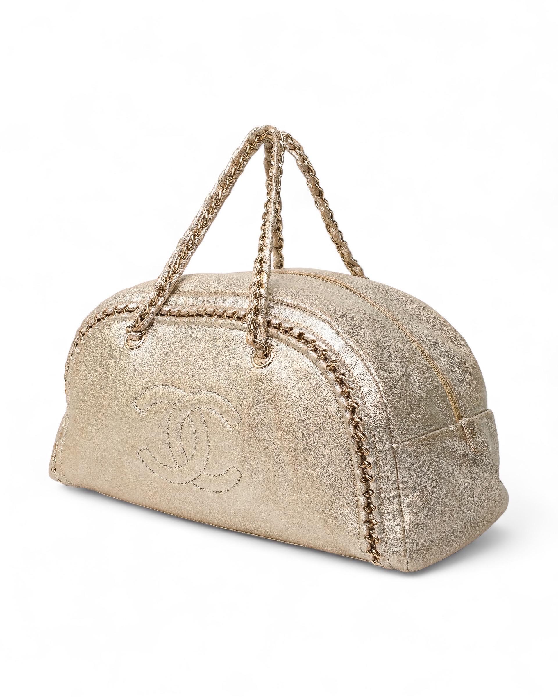 Women's Chanel Bowling Metallic Gold Pelle Borsa a Mano