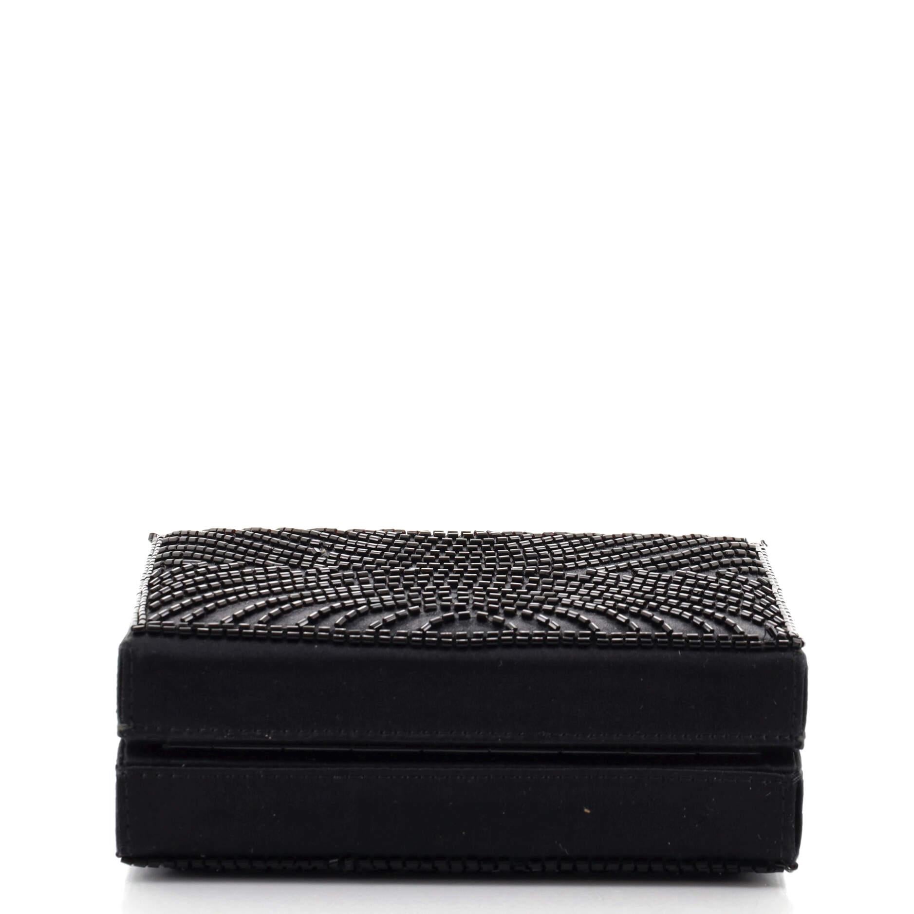 Black Chanel Box Frame Evening Bag Beaded Satin Small