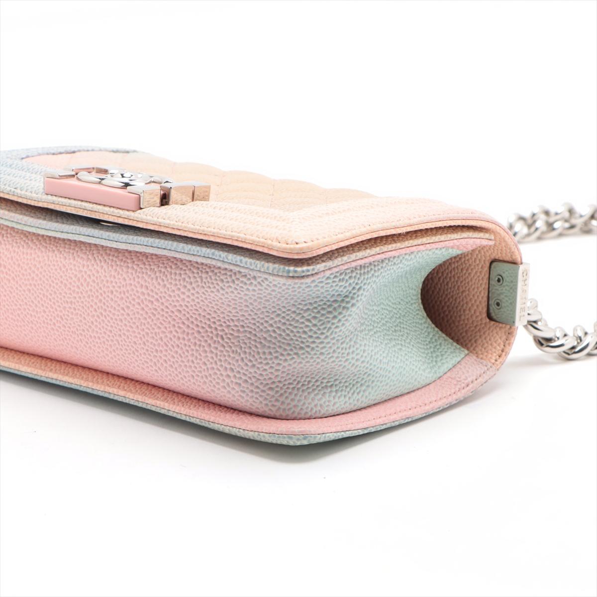 Chanel Boy 20 Small Caviar Skin Chain Shoulder Bag Pastel Rainbow In Good Condition In Humacao, PR